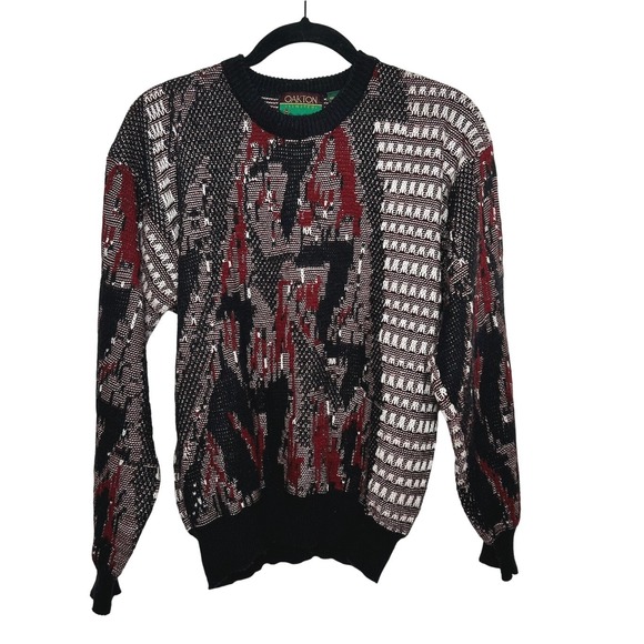 Oakton Limited Other - Oakton Limited Mens M Vintage Abstract Geometric Knit Sweater Black Red White
